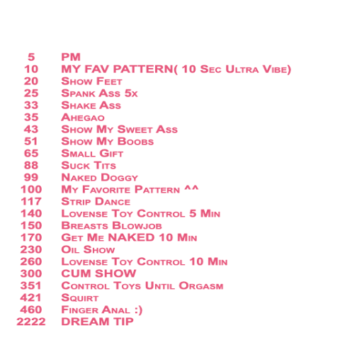 Example of Tip Menu from a Chaturbate Cam Model