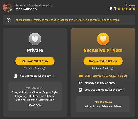 Cam Model with Private Show