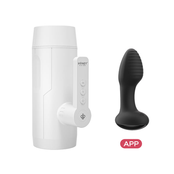 Blanche - Thrusting Automatic Male Masturbator duo with prostate massager Cyrus , Best male sex toys by Honey Play Box