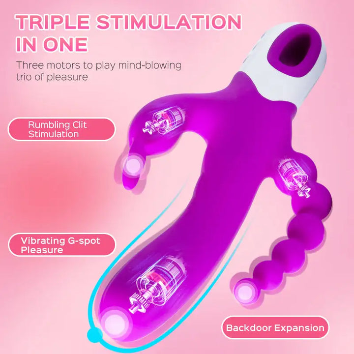 Triple Rabbit Vibrator with Anal Beads  - Honey Play Box Official