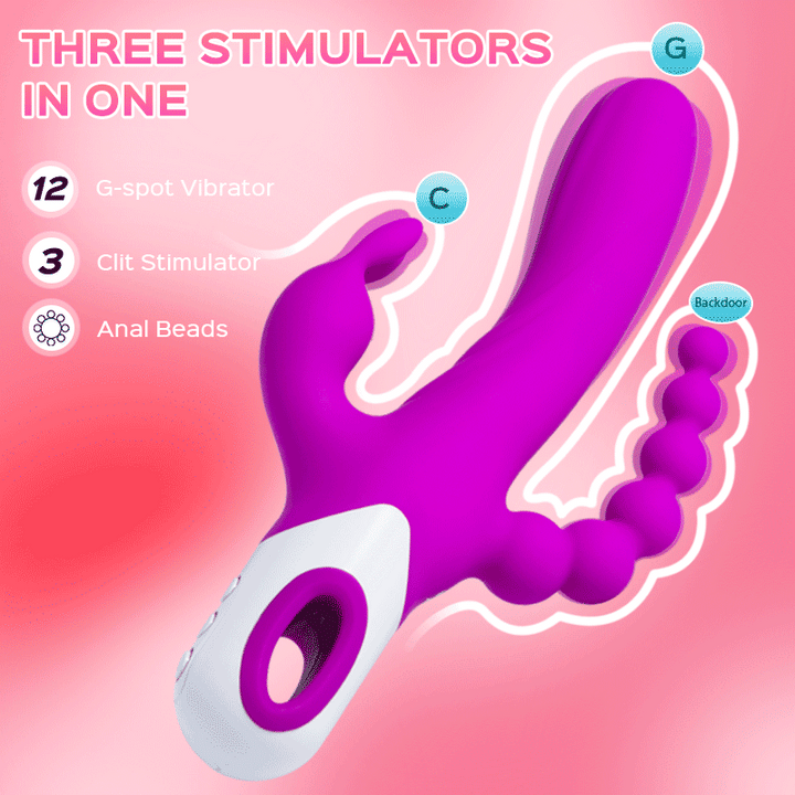 Triple Rabbit Vibrator with Anal Beads  - Honey Play Box Official