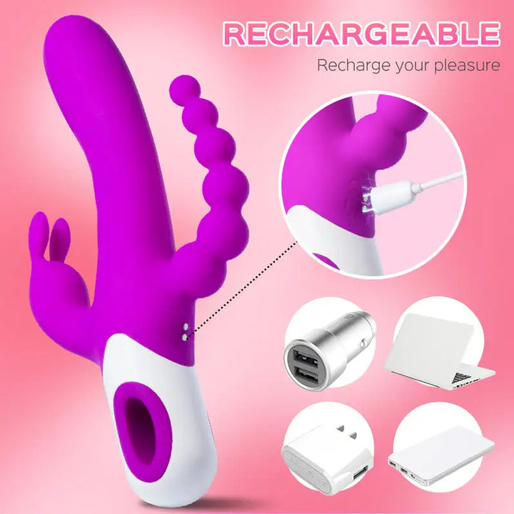 Triple Rabbit Vibrator with Anal Beads  - Honey Play Box Official