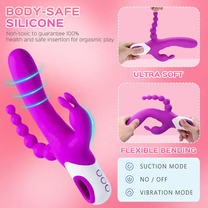 Triple Rabbit Vibrator with Anal Beads  - Honey Play Box Official