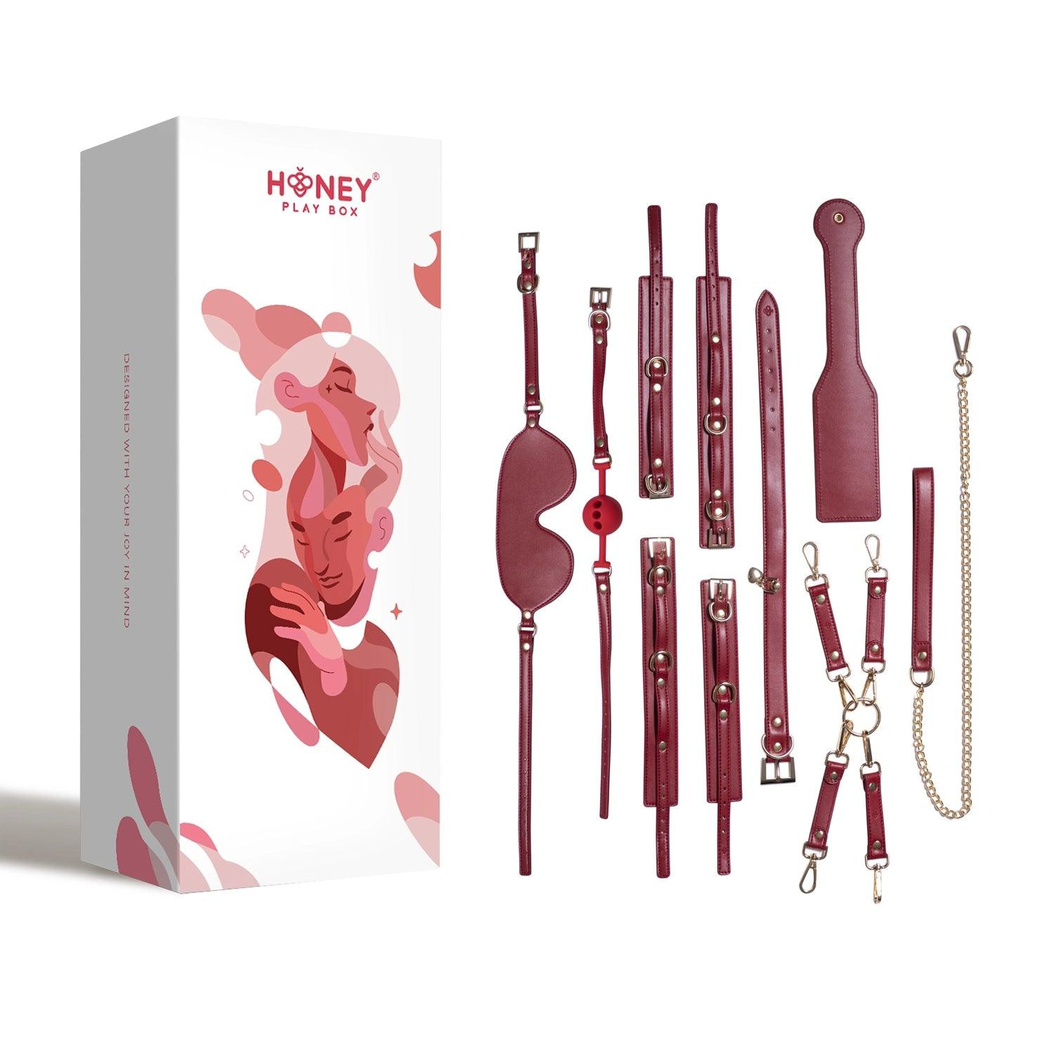 RED PASSION 8 Piece Vegan Leather Bondage Kit - Honey Play Box Official