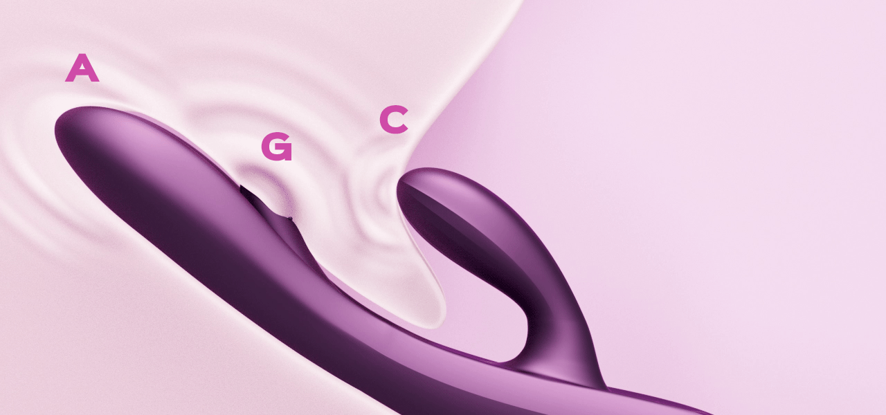Close-up of Terri G-spot and clitoral vibrator showing its curved design