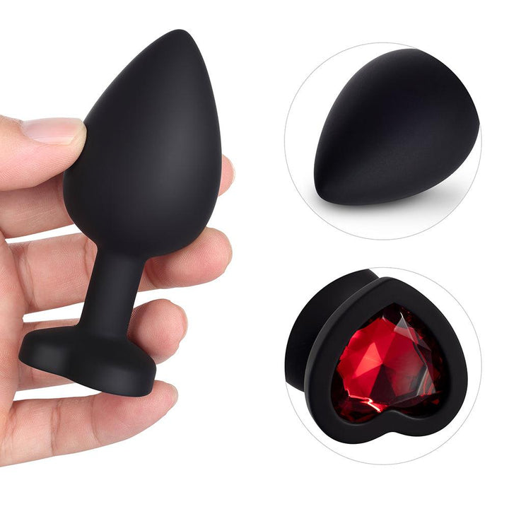 Red Gem Black Silicone Butt Plug Set - Honey Play Box